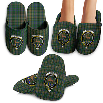 Scott Green Tartan Home Slippers with Family Crest