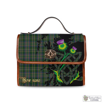 Scott Green Tartan Waterproof Canvas Bag with Scotland Map and Thistle Celtic Accents