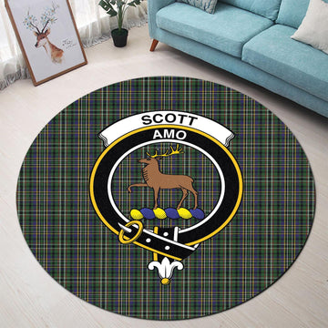 Scott Green Tartan Round Rug with Family Crest