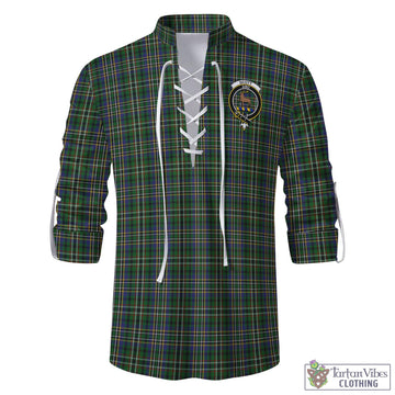 Scott Green Tartan Men's Scottish Traditional Jacobite Ghillie Kilt Shirt with Family Crest