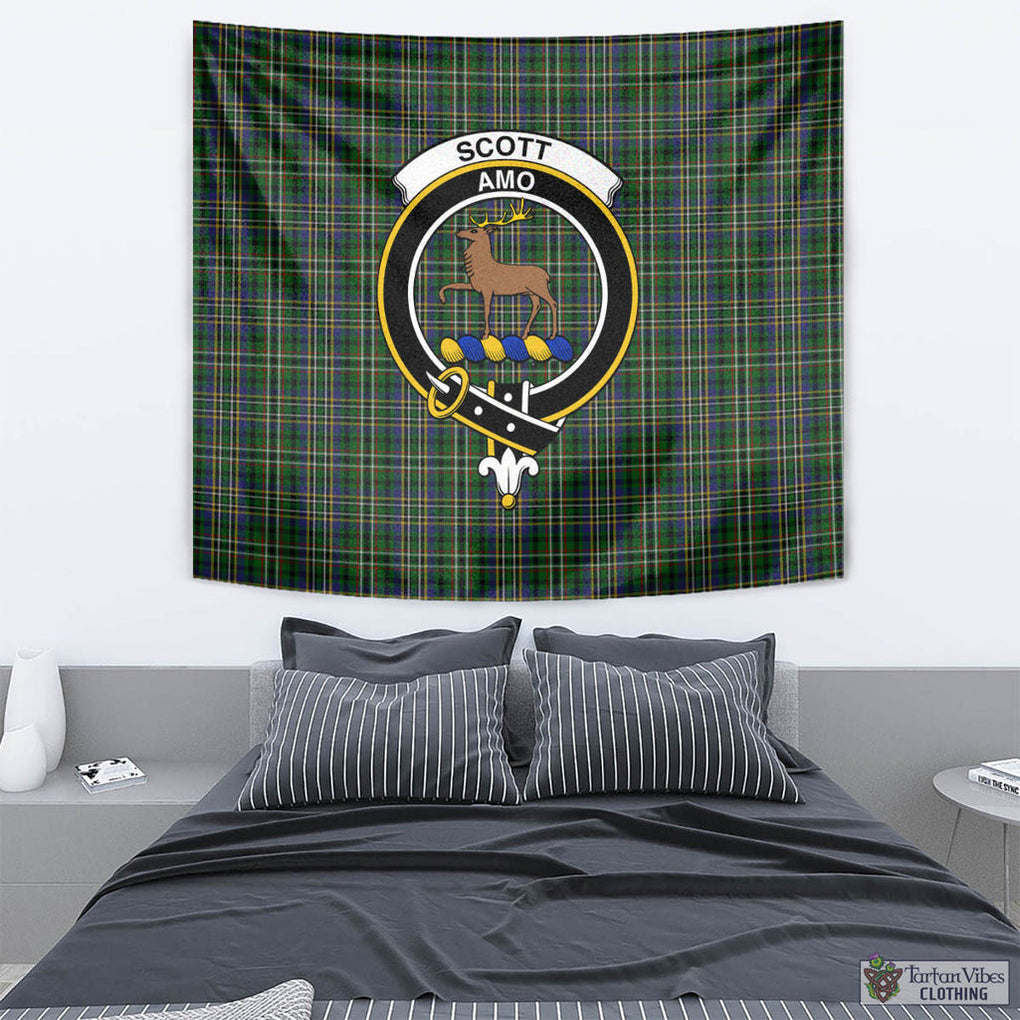 Tartan Vibes Clothing Scott Green Tartan Tapestry Wall Hanging and Home Decor for Room with Family Crest