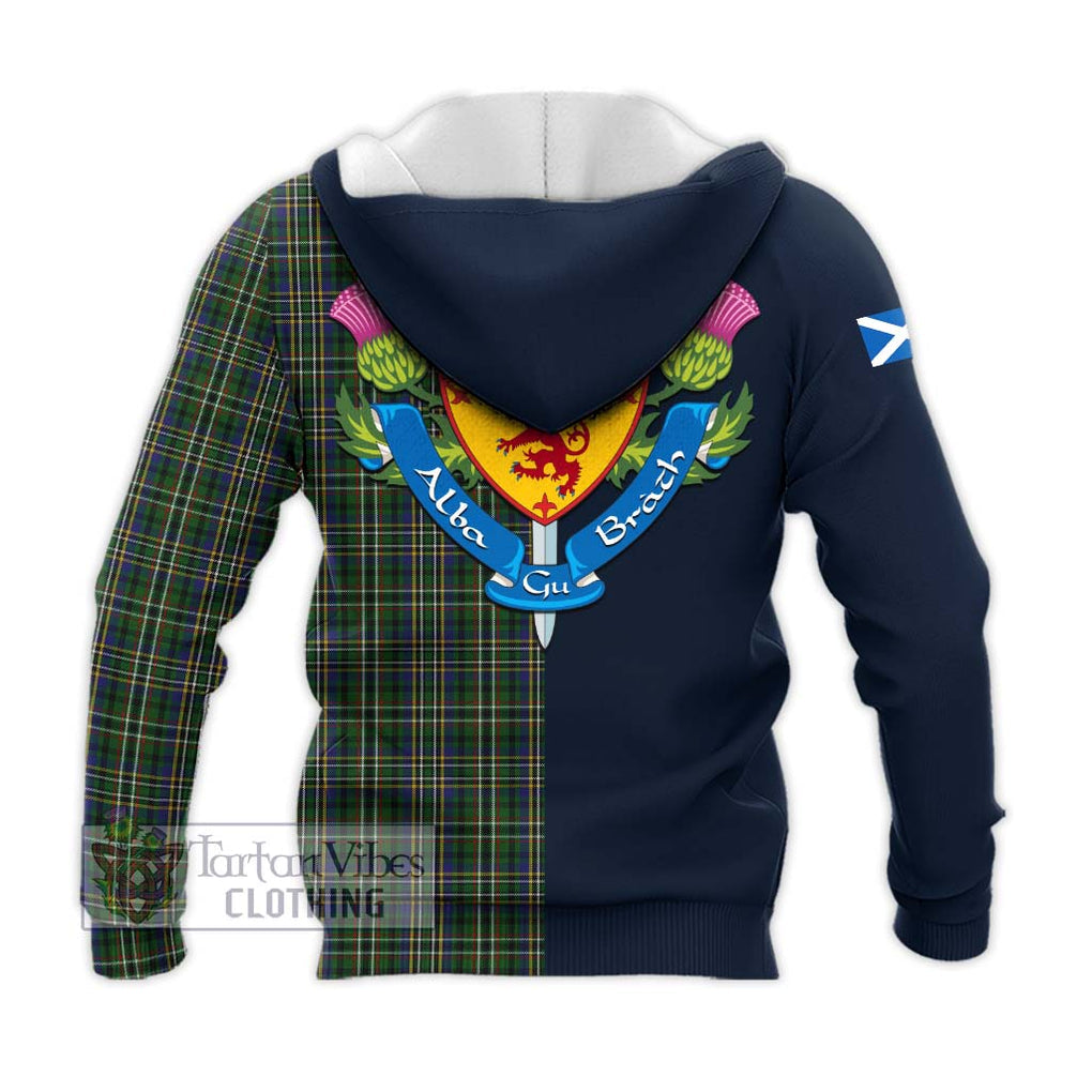 Tartan Vibes Clothing Scott Green Tartan Knitted Hoodie with Scottish Lion Royal Arm Half Style