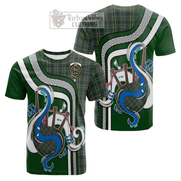 Scott Green Tartan Cotton T-shirt with Epic Bagpipe Style