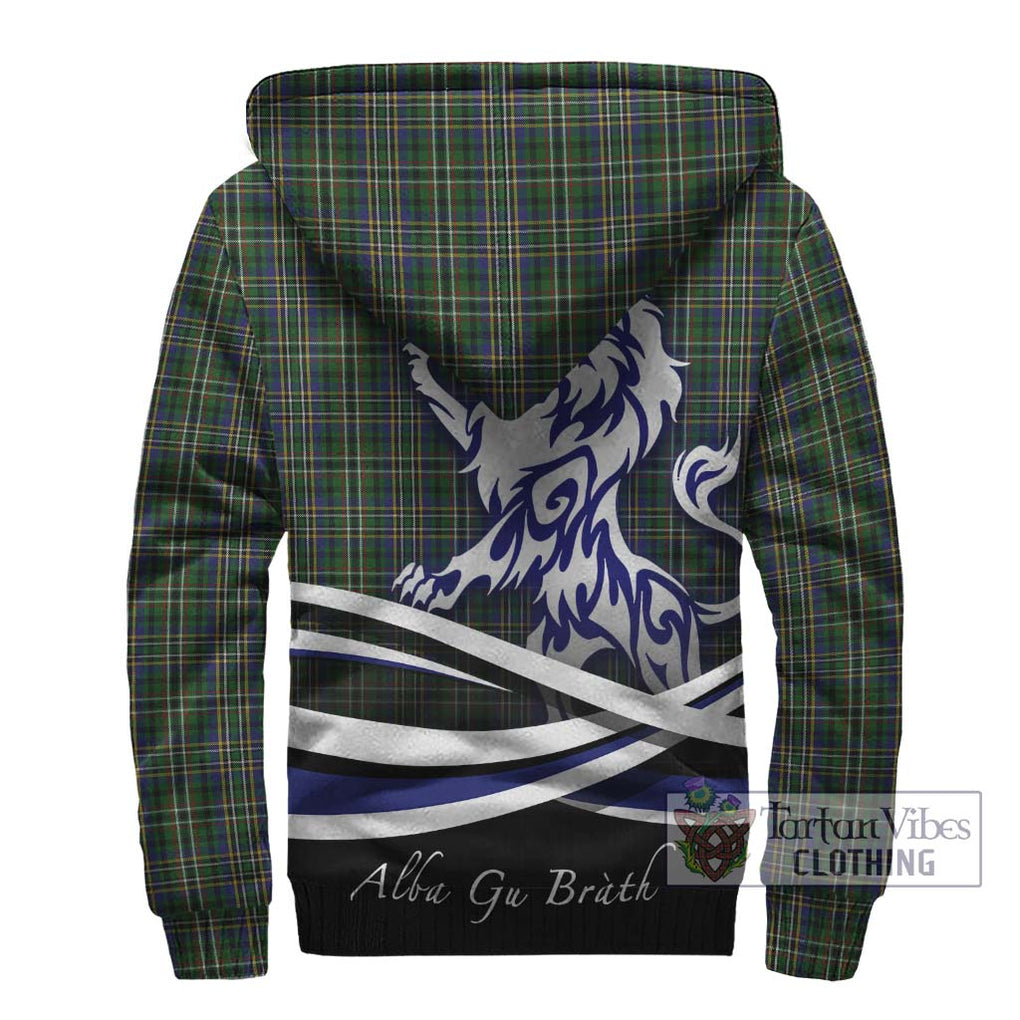 Scott Green Tartan Sherpa Hoodie with Alba Gu Brath Regal Lion Emblem - Tartanvibesclothing Shop