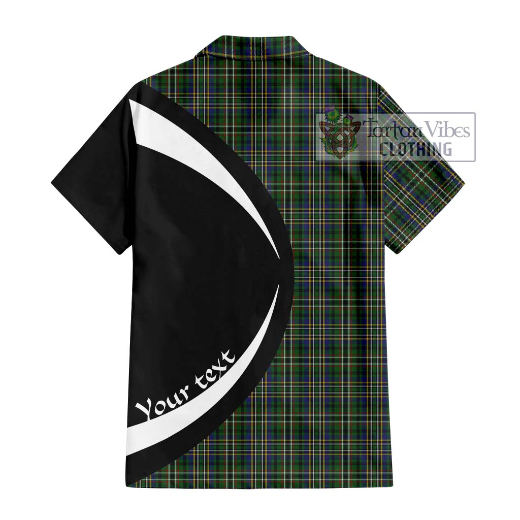 Scott Green Tartan Short Sleeve Button Up with Family Crest Circle Style - Tartan Vibes Clothing