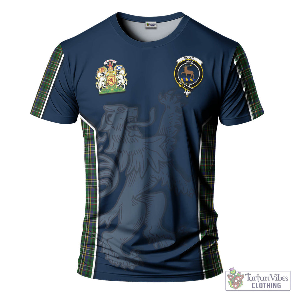 Tartan Vibes Clothing Scott Green Tartan T-Shirt with Family Crest and Lion Rampant Vibes Sport Style