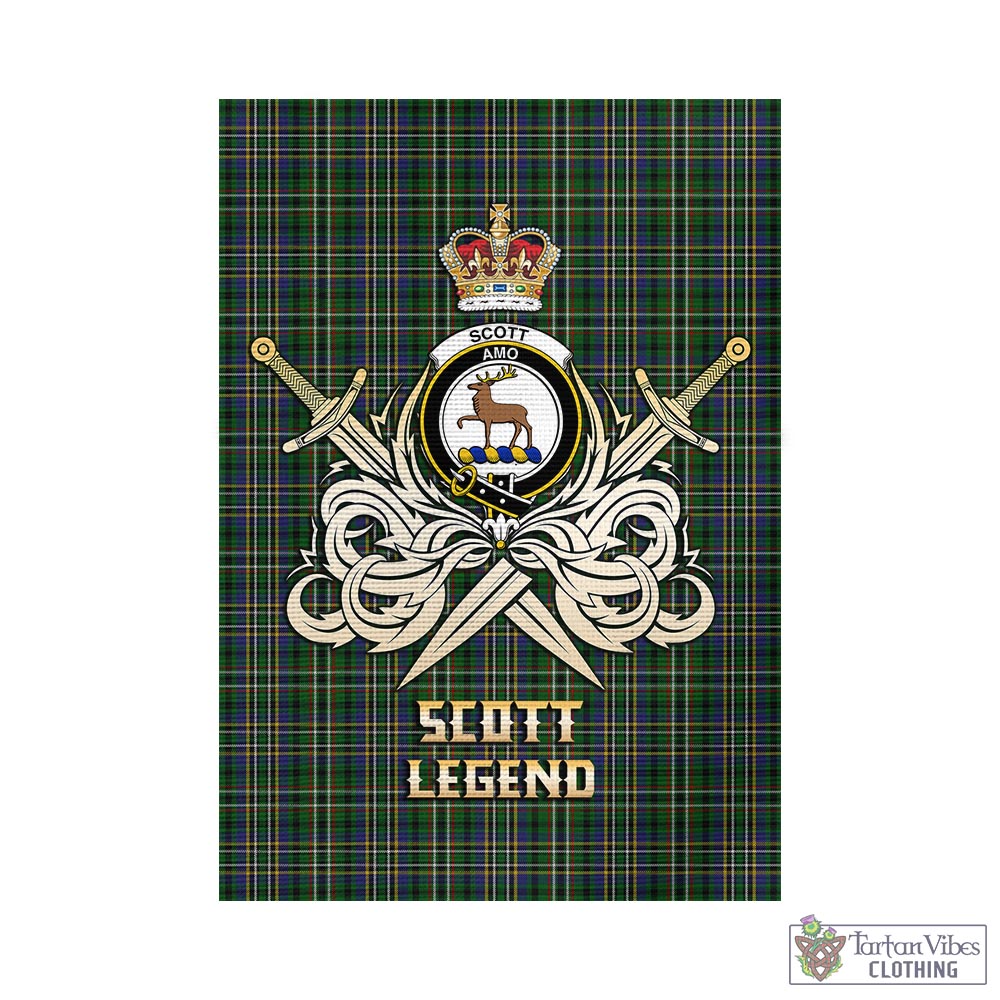 Tartan Vibes Clothing Scott Green Tartan Flag with Clan Crest and the Golden Sword of Courageous Legacy