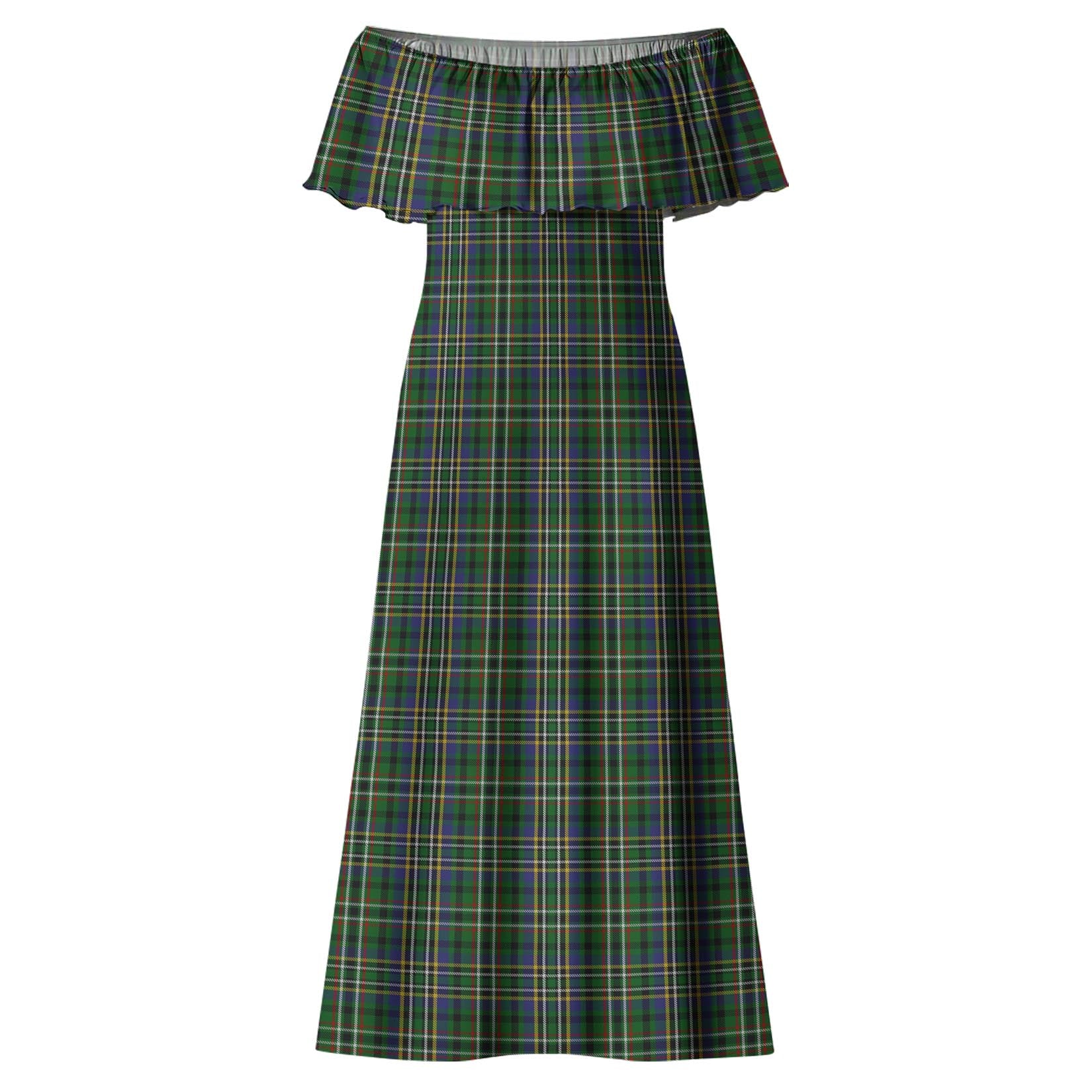 Scott Green Tartan Off Shoulder Long Dress - Tartanvibesclothing