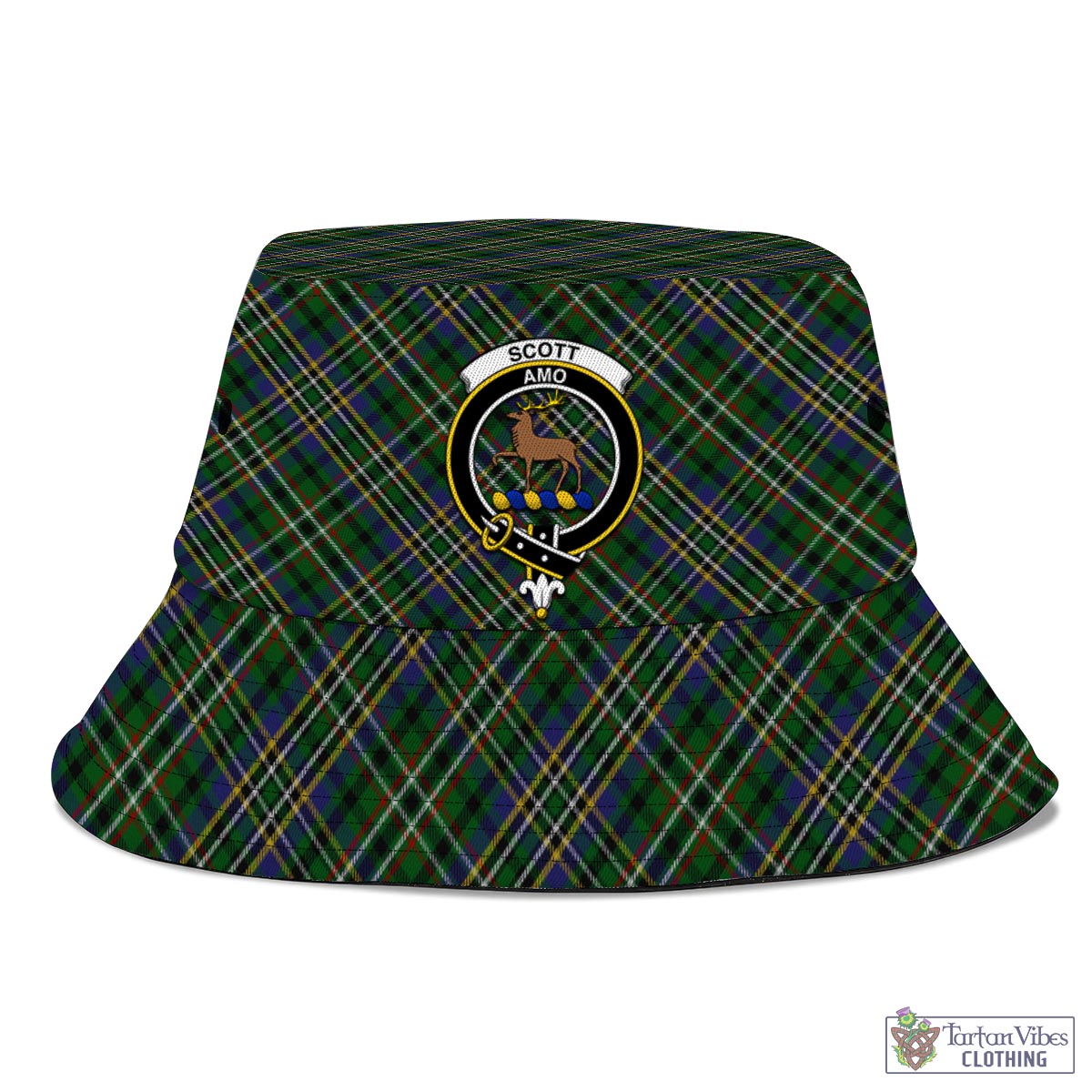 Tartan Vibes Clothing Scott Green Tartan Bucket Hat with Family Crest