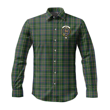 Scott Green Tartan Long Sleeve Button Up Shirt with Family Crest