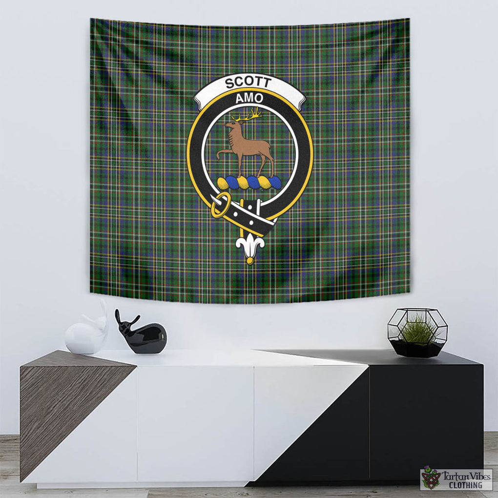 Tartan Vibes Clothing Scott Green Tartan Tapestry Wall Hanging and Home Decor for Room with Family Crest