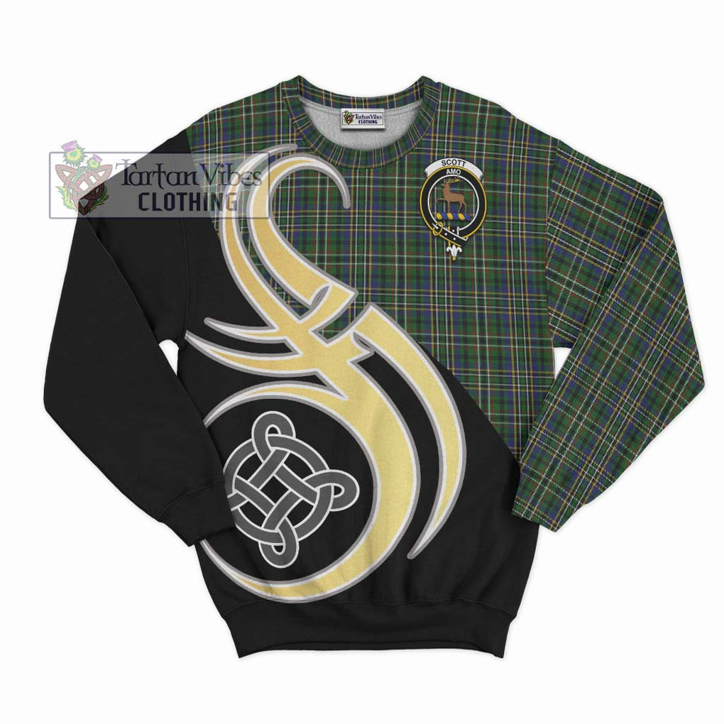 Scott Green Tartan Sweatshirt with Family Crest and Celtic Symbol Style - Tartan Vibes Clothing