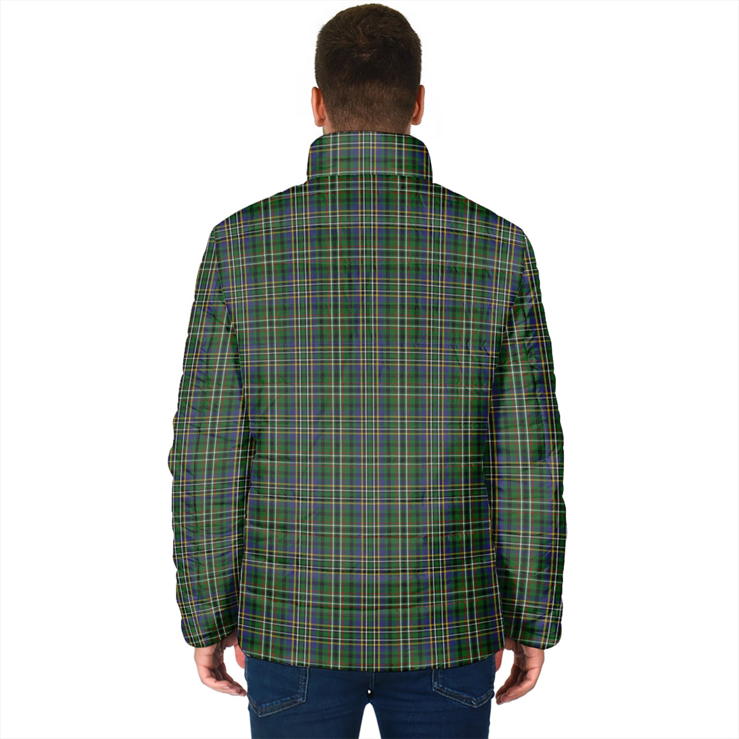 Scott Green Tartan Padded Jacket with Family Crest - Tartan Vibes Clothing