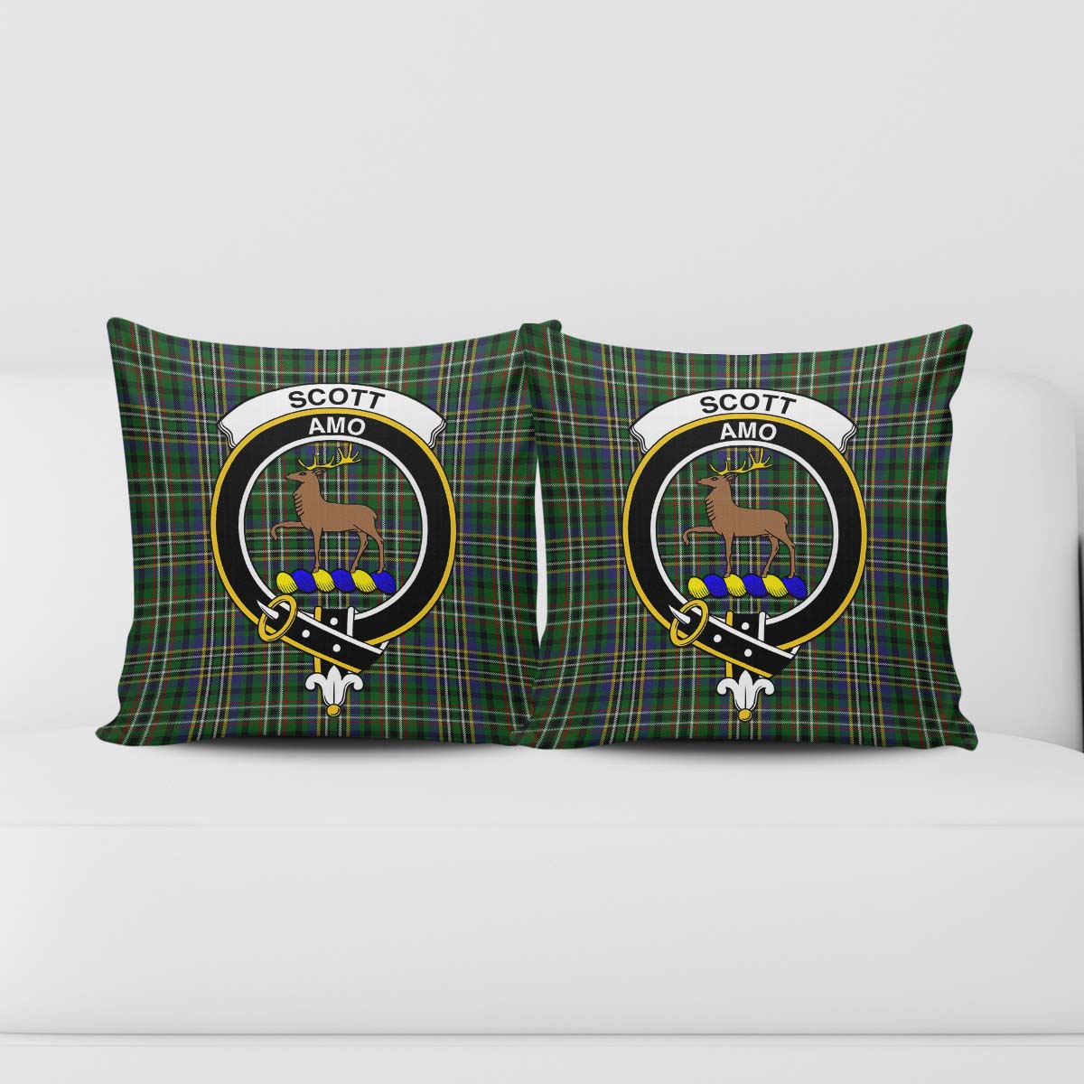 Scott Green Tartan Pillow Cover with Family Crest - Tartanvibesclothing