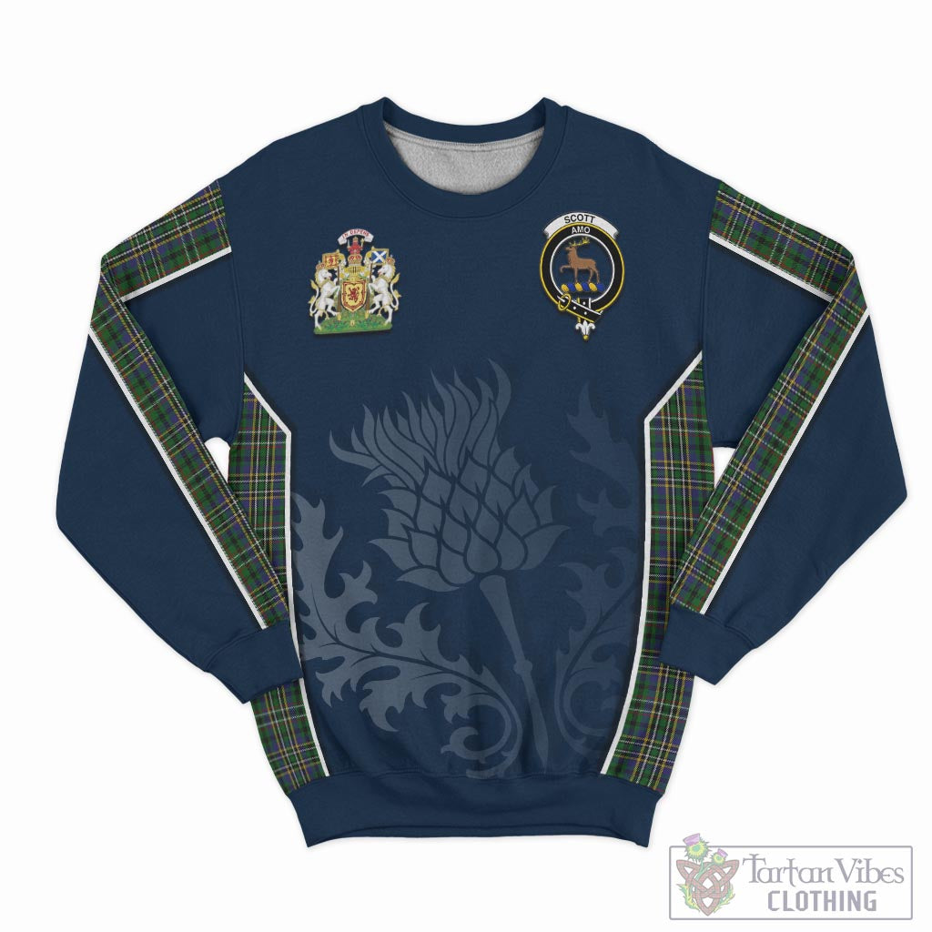 Tartan Vibes Clothing Scott Green Tartan Sweatshirt with Family Crest and Scottish Thistle Vibes Sport Style