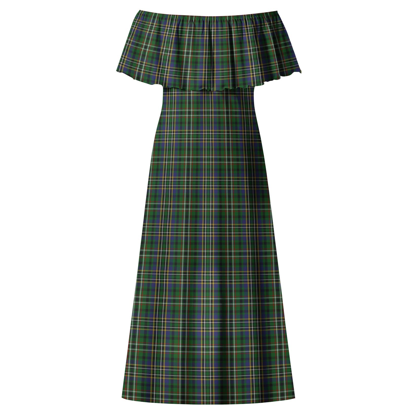 Scott Green Tartan Off Shoulder Long Dress - Tartanvibesclothing