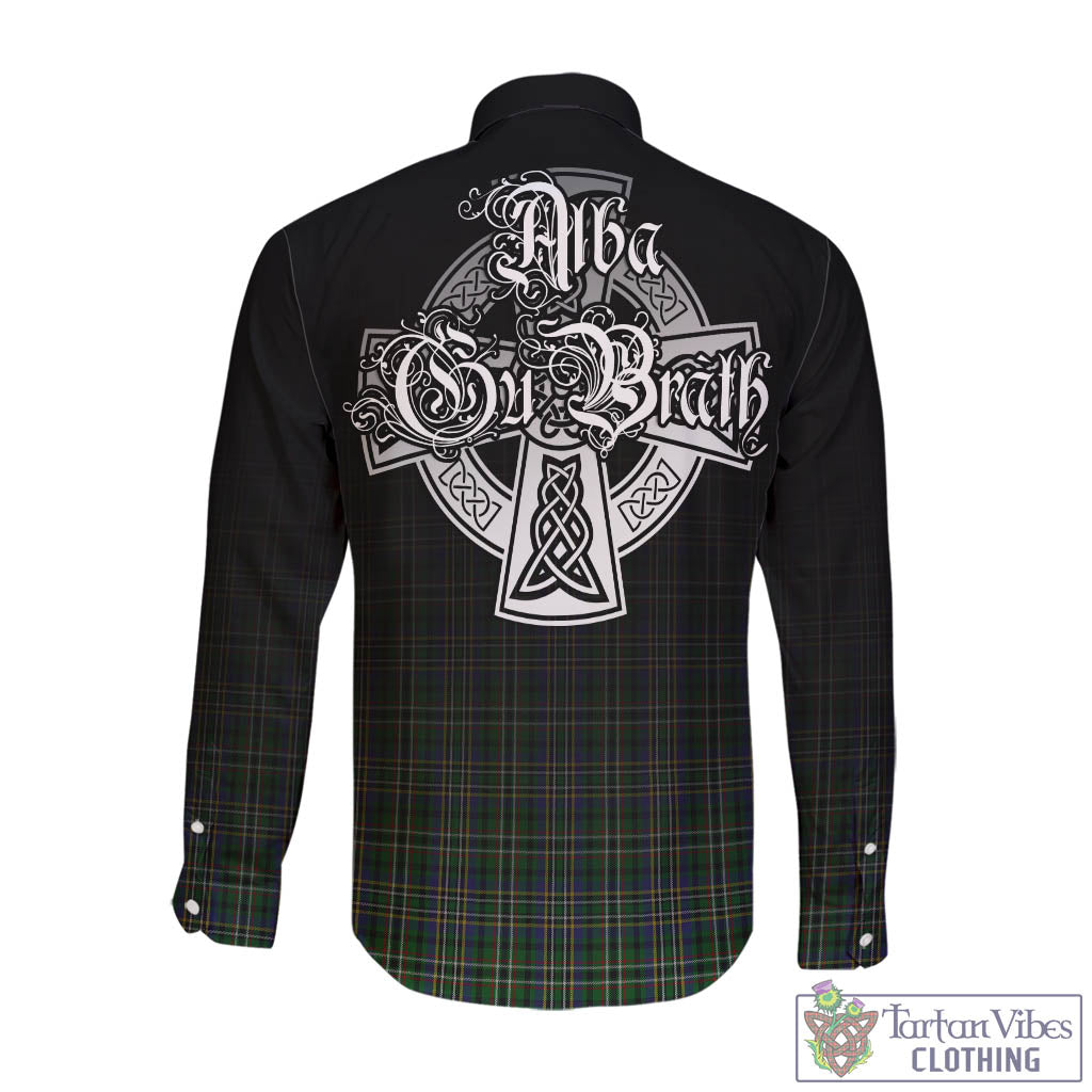 Tartan Vibes Clothing Scott Green Tartan Long Sleeve Button Up Featuring Alba Gu Brath Family Crest Celtic Inspired