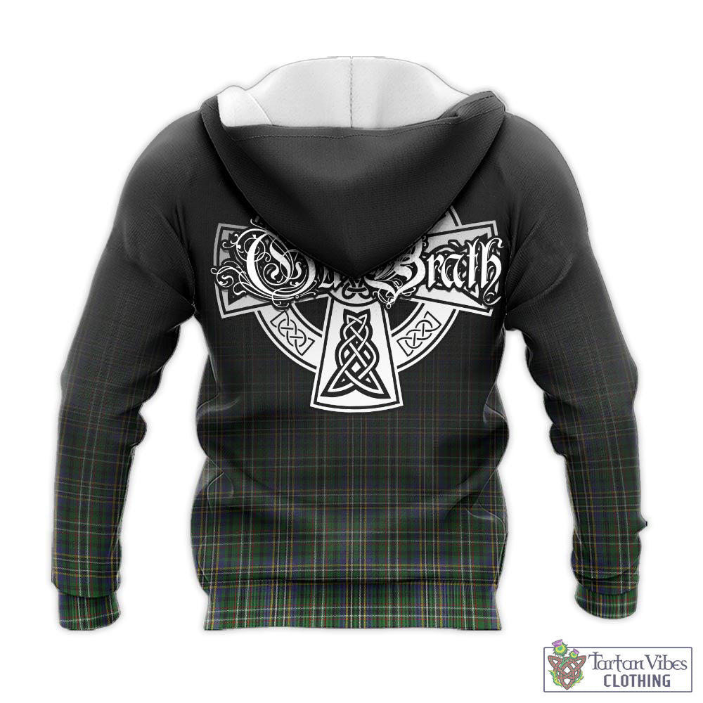 Tartan Vibes Clothing Scott Green Tartan Knitted Hoodie Featuring Alba Gu Brath Family Crest Celtic Inspired