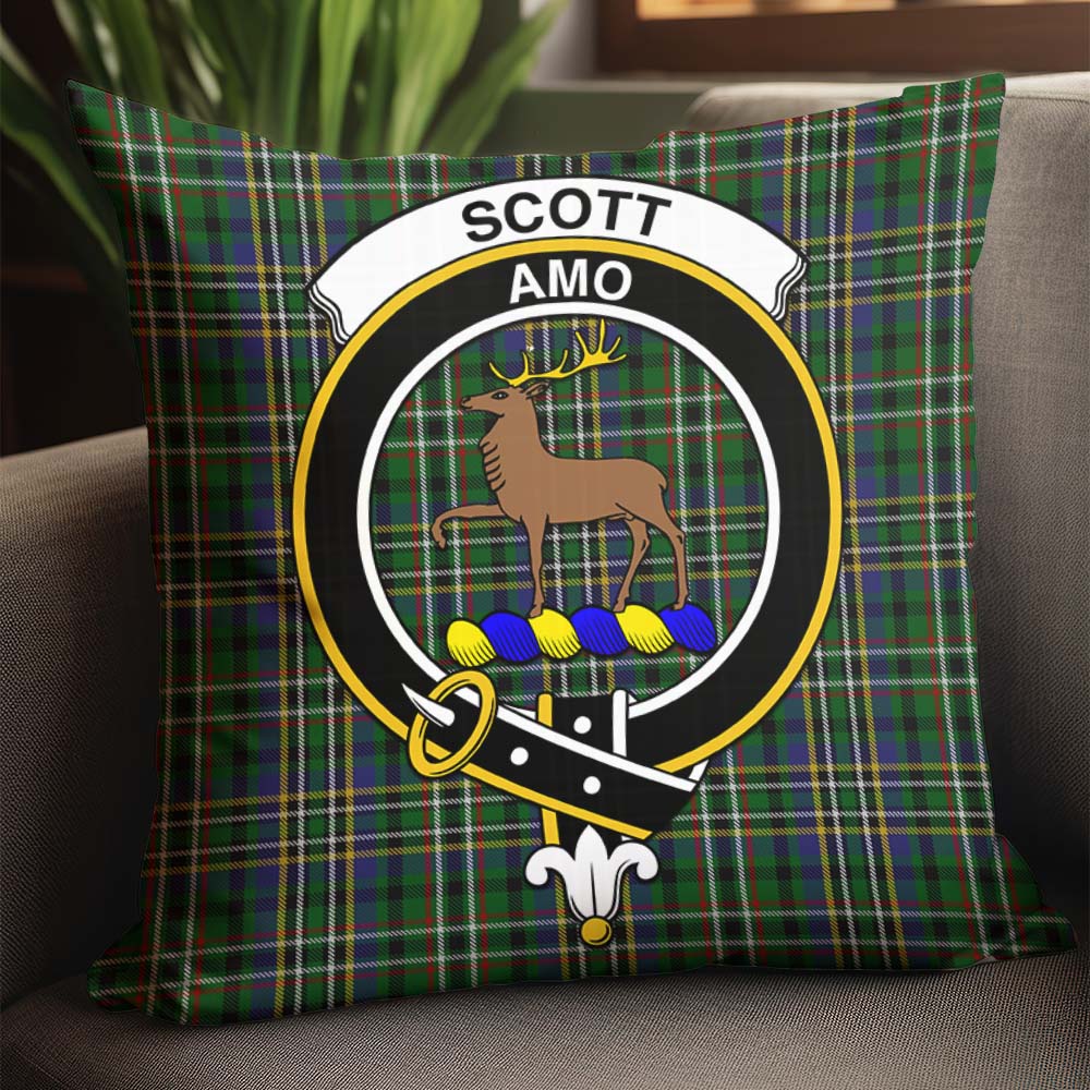 Scott Green Tartan Pillow Cover with Family Crest - Tartanvibesclothing