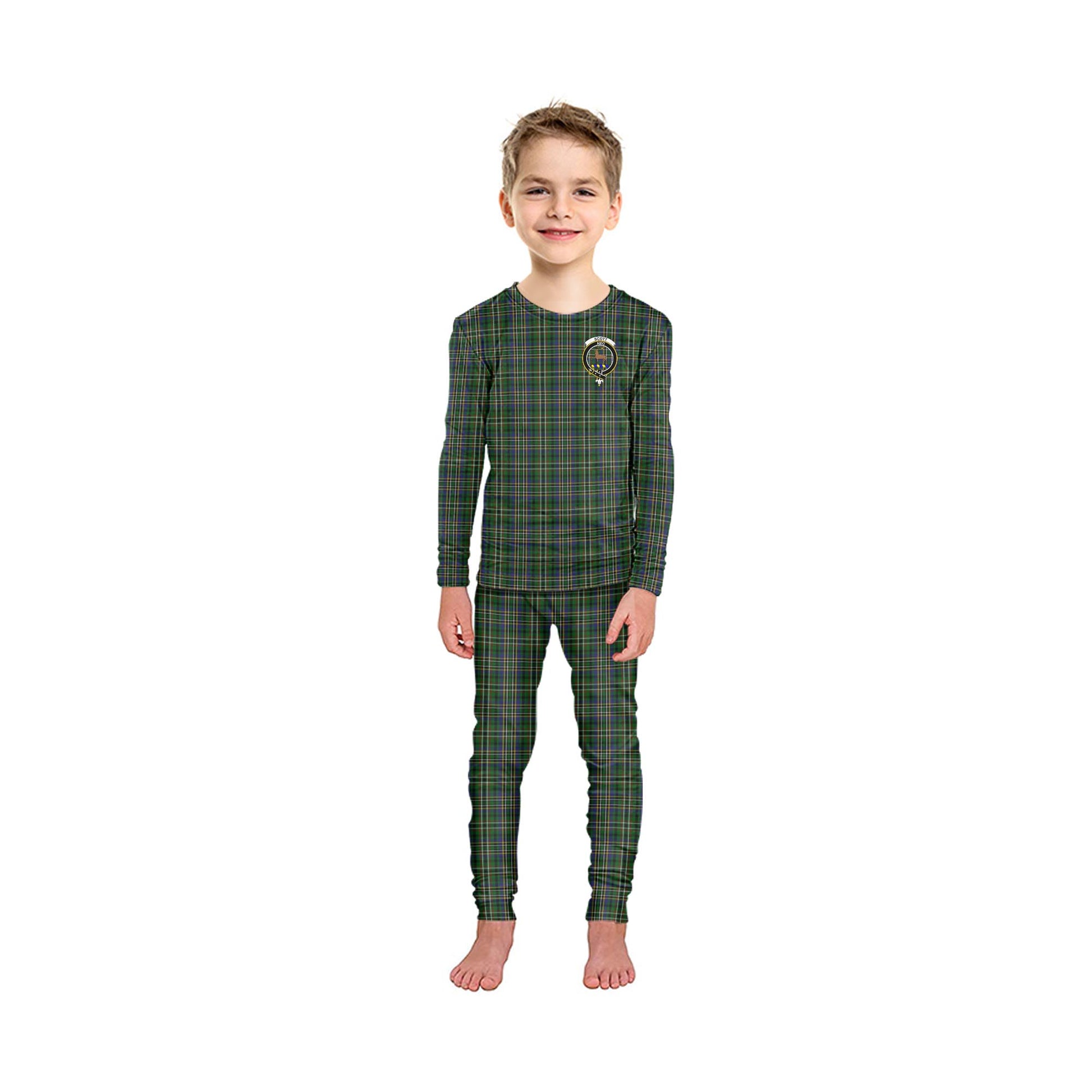 Scott Green Tartan Pajamas Family Set with Family Crest - Tartanvibesclothing