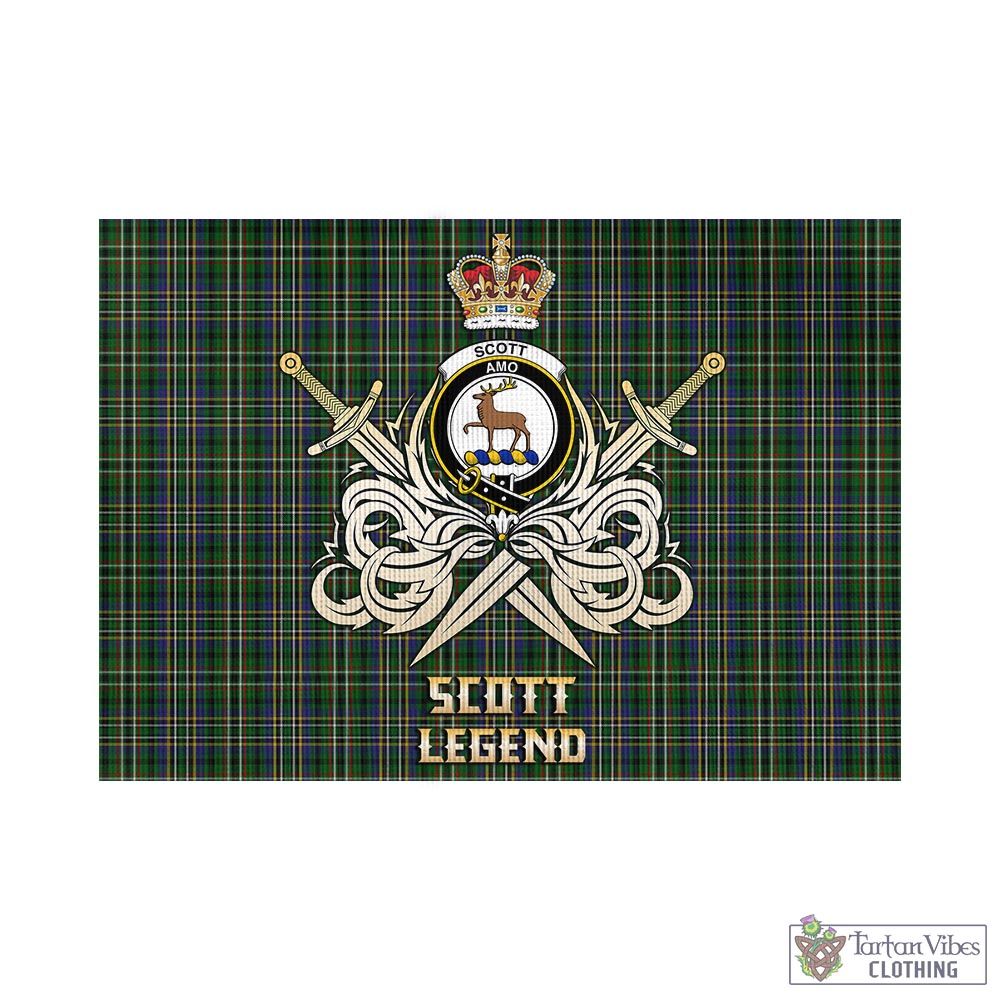 Tartan Vibes Clothing Scott Green Tartan Flag with Clan Crest and the Golden Sword of Courageous Legacy