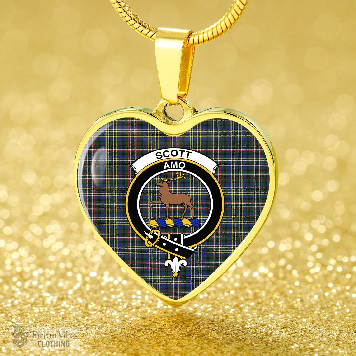 Tartan Vibes Clothing Scott Green Modern Tartan Heart Necklace with Family Crest