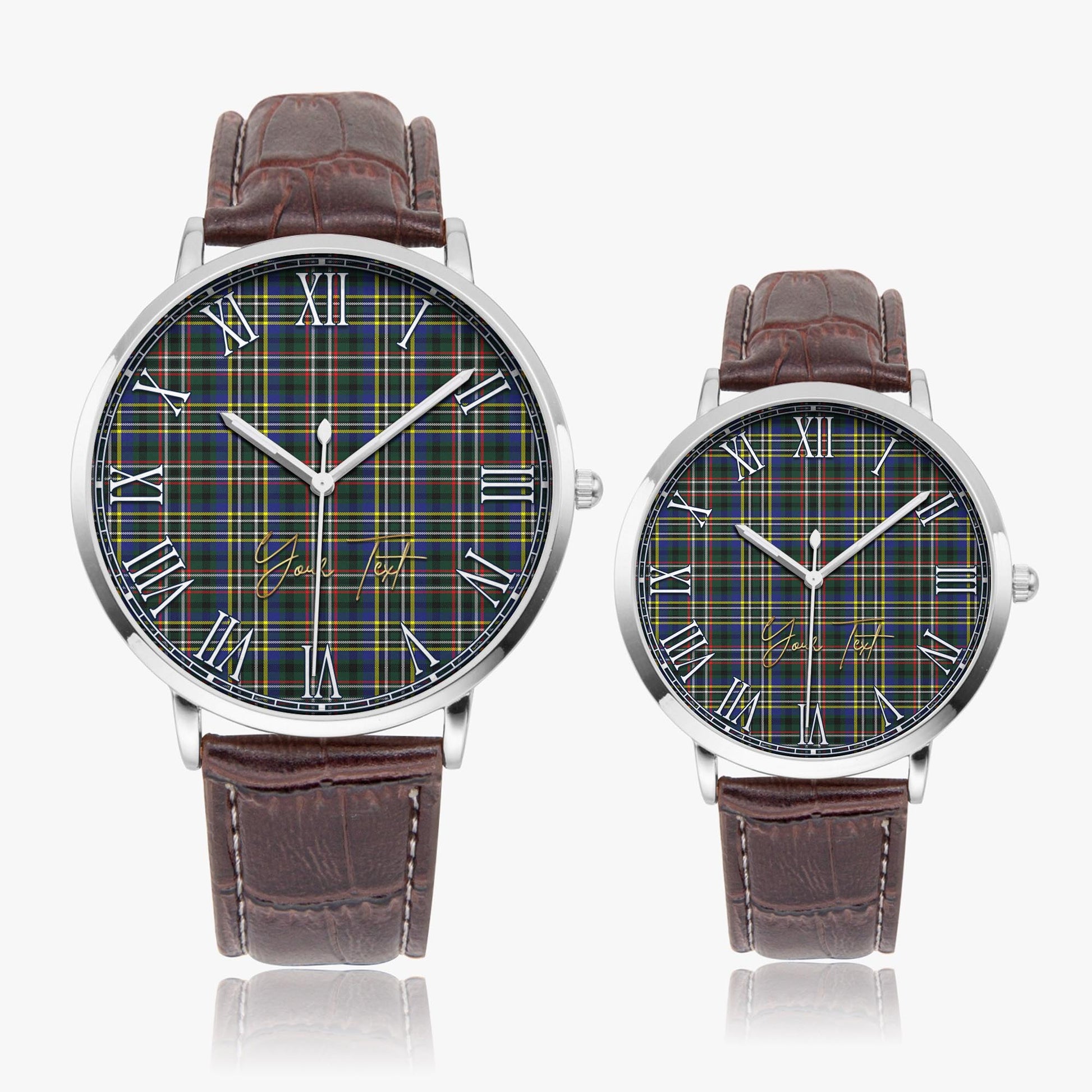 Scott Green Modern Tartan Personalized Your Text Leather Trap Quartz Watch Ultra Thin Silver Case With Brown Leather Strap - Tartanvibesclothing