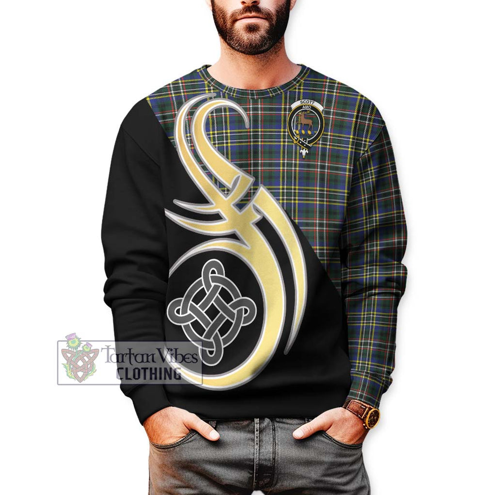 Scott Green Modern Tartan Sweatshirt with Family Crest and Celtic Symbol Style Unisex - Tartan Vibes Clothing