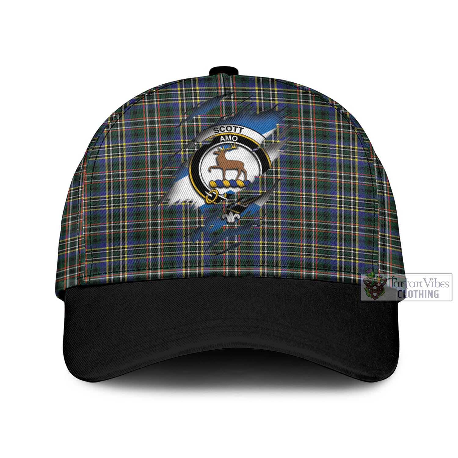 Tartan Vibes Clothing Scott Green Modern Tartan Classic Cap with Family Crest In Me Style