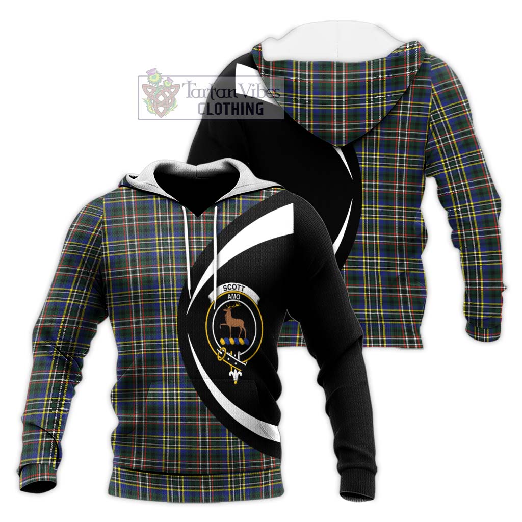 Scott Green Modern Tartan Knitted Hoodie with Family Crest Circle Style Unisex Knitted Pullover Hoodie - Tartan Vibes Clothing