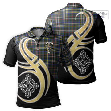 Scott Green Modern Tartan Polo Shirt with Family Crest and Celtic Symbol Style