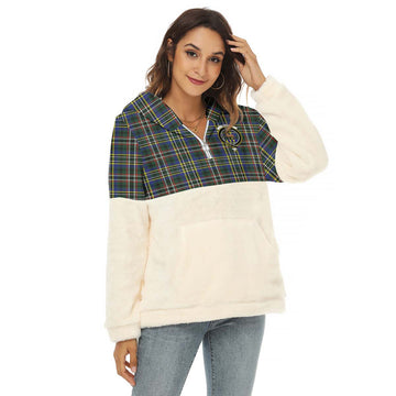 Scott Green Modern Tartan Women's Borg Fleece Hoodie With Half Zip with Family Crest