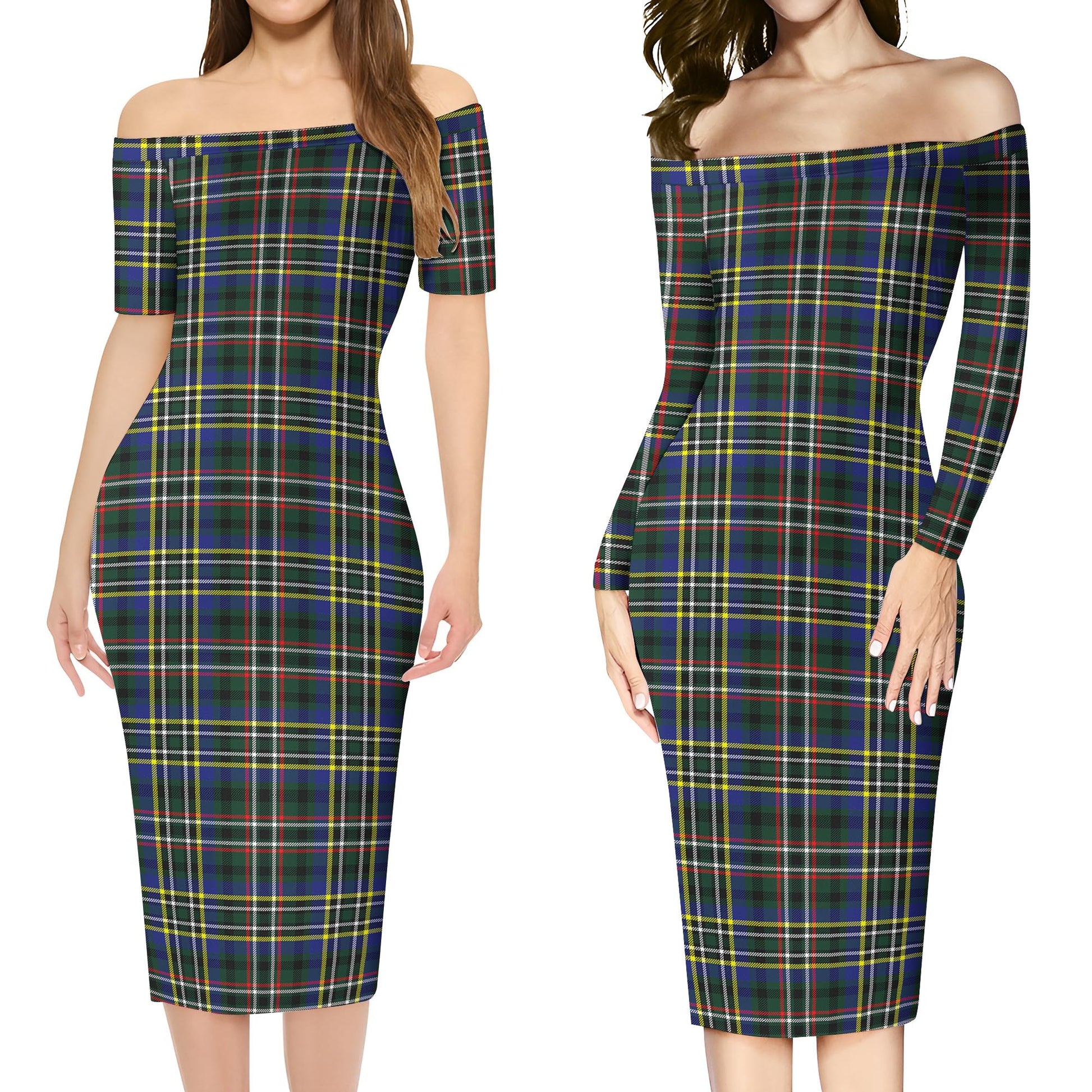 Scott Green Modern Tartan Off Shoulder Lady Dress Women's Dress - Tartanvibesclothing