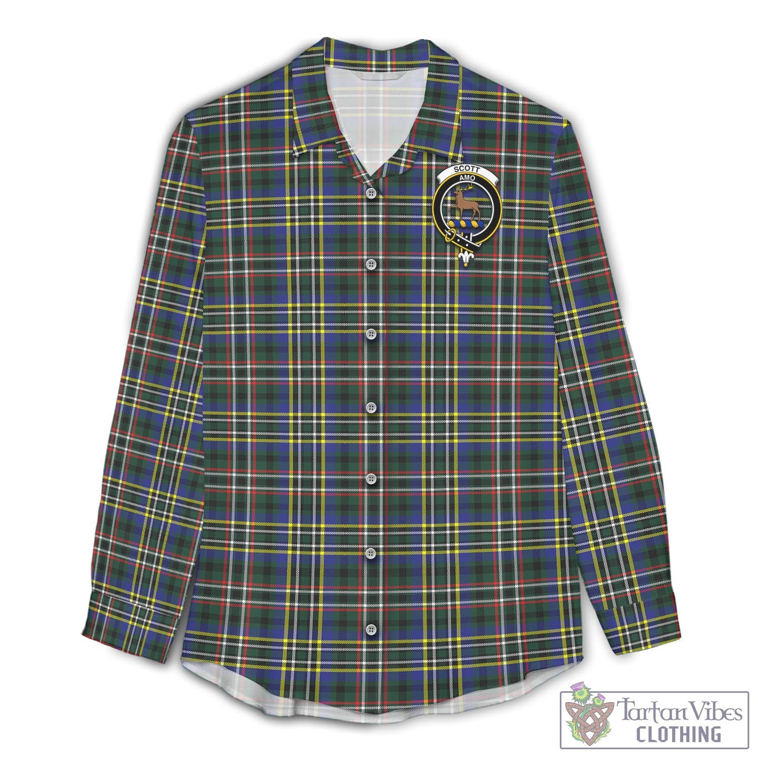 Tartan Vibes Clothing Scott Green Modern Tartan Womens Casual Shirt with Family Crest