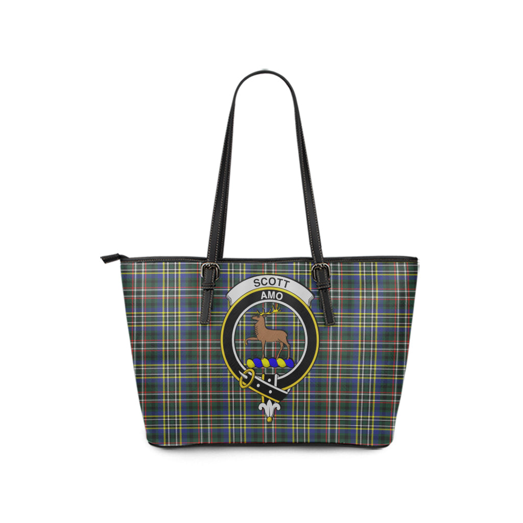 Scott Green Modern Tartan Leather Tote Bag with Family Crest - Tartan Vibes Clothing