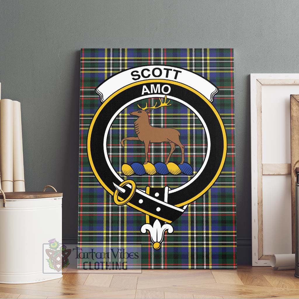 Tartan Vibes Clothing Scott Green Modern Tartan Canvas Print Wall Art with Family Crest