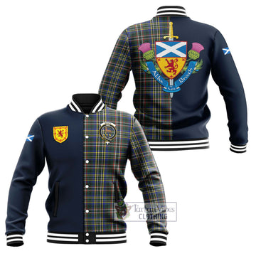 Scott Green Modern Tartan Baseball Jacket with Scottish Lion Royal Arm Half Style