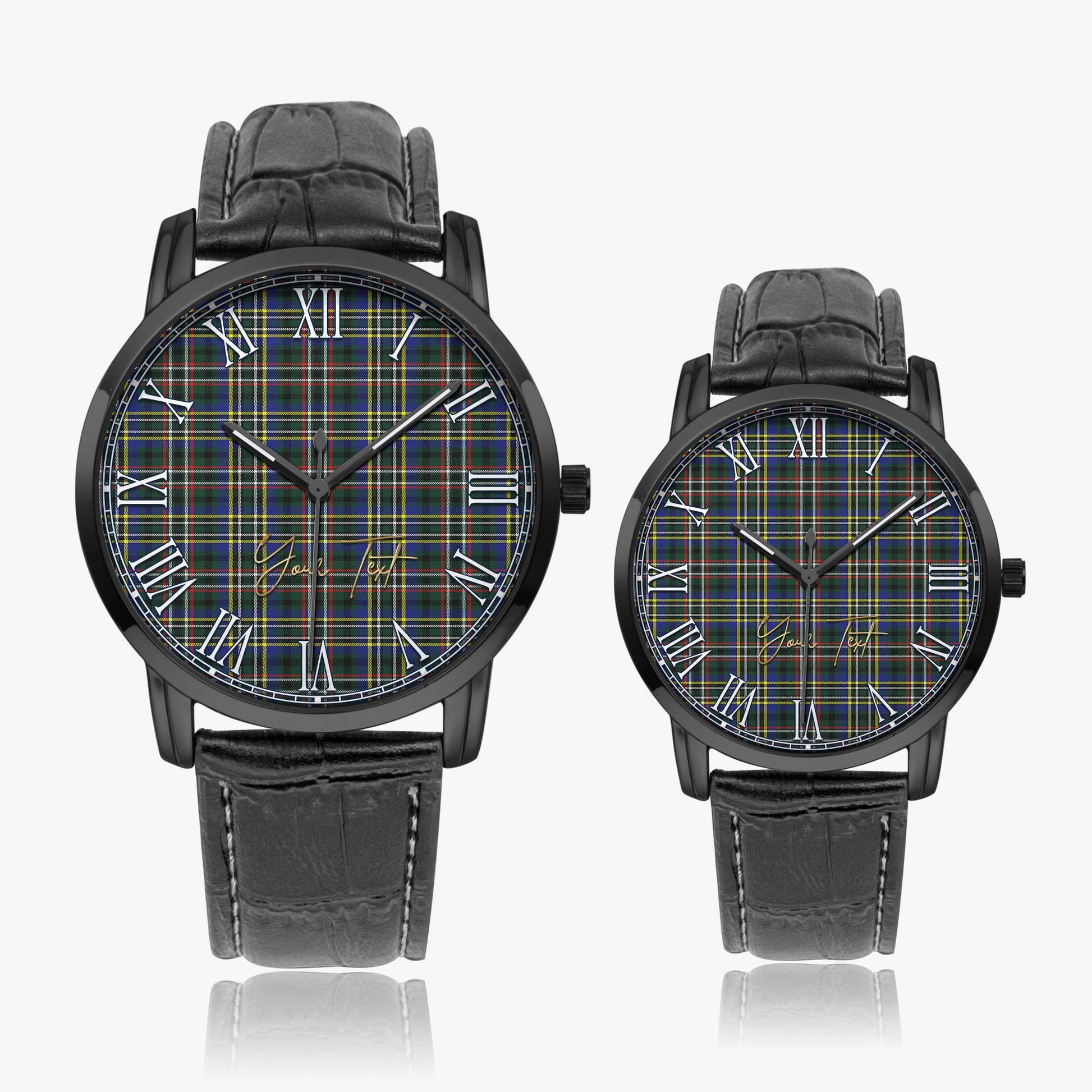 Scott Green Modern Tartan Personalized Your Text Leather Trap Quartz Watch Wide Type Black Case With Black Leather Strap - Tartanvibesclothing