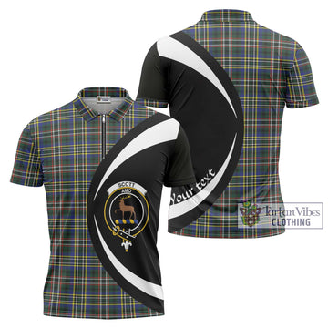 Scott Green Modern Tartan Zipper Polo Shirt with Family Crest Circle Style