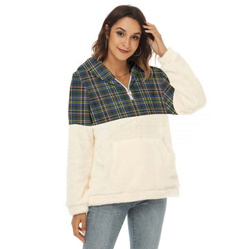 Scott Green Modern Tartan Women's Borg Fleece Hoodie With Half Zip