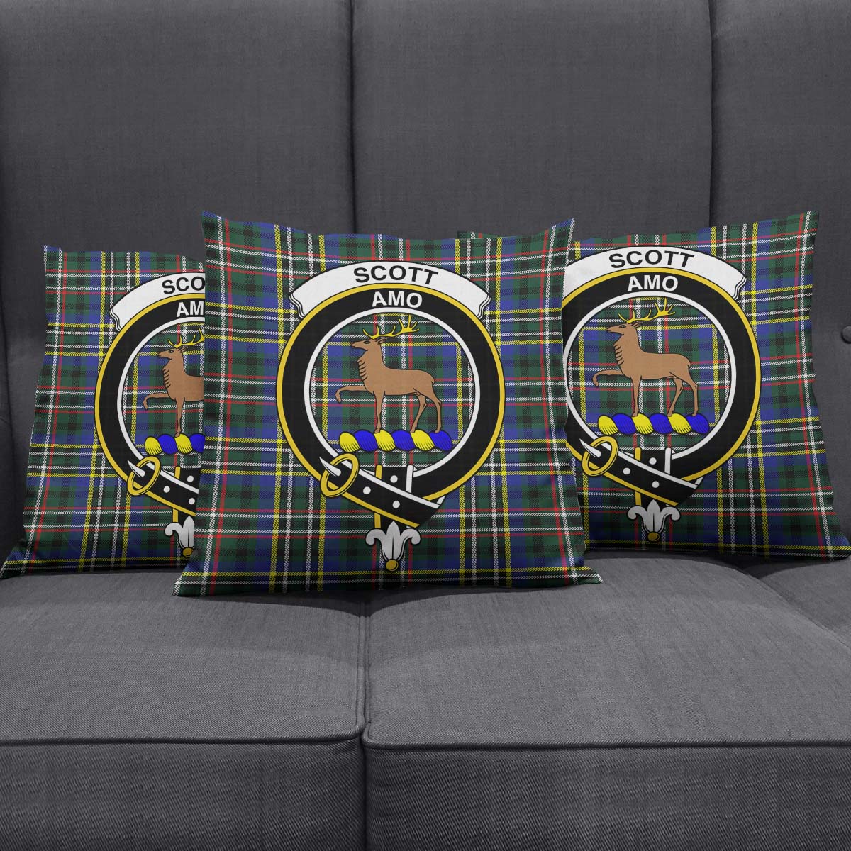 Scott Green Modern Tartan Pillow Cover with Family Crest Square Pillow Cover - Tartanvibesclothing