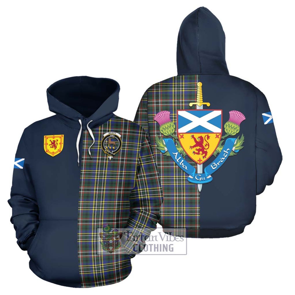 Tartan Vibes Clothing Scott Green Modern Tartan Hoodie with Scottish Lion Royal Arm Half Style