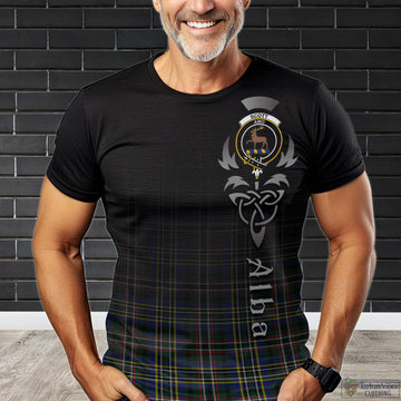 Scott Green Modern Tartan T-Shirt Featuring Alba Gu Brath Family Crest Celtic Inspired