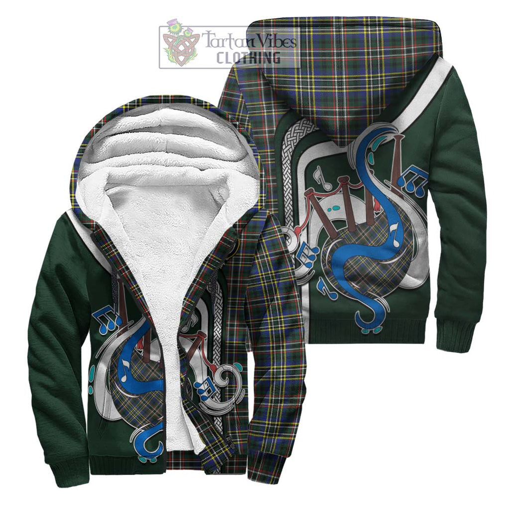 Scott Green Modern Tartan Sherpa Hoodie with Epic Bagpipe Style Unisex S - Tartanvibesclothing Shop