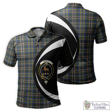 Scott Green Modern Tartan Men's Polo Shirt with Family Crest Circle Style
