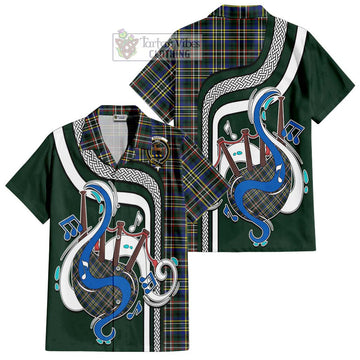 Scott Green Modern Tartan Short Sleeve Button Shirt with Epic Bagpipe Style