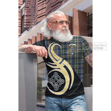 Scott Green Modern Tartan Cotton T-shirt with Family Crest and Celtic Symbol Style