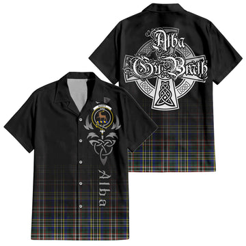 Scott Green Modern Tartan Short Sleeve Button Up Featuring Alba Gu Brath Family Crest Celtic Inspired