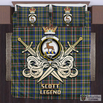 Scott Green Modern Tartan Bedding Set with Clan Crest and the Golden Sword of Courageous Legacy