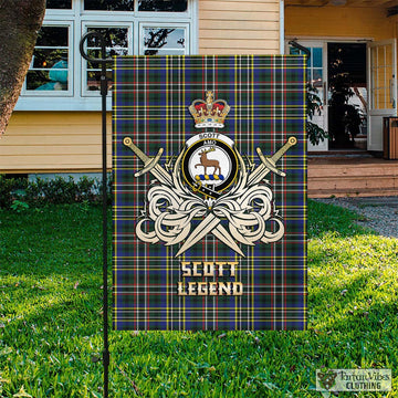 Scott Green Modern Tartan Flag with Clan Crest and the Golden Sword of Courageous Legacy